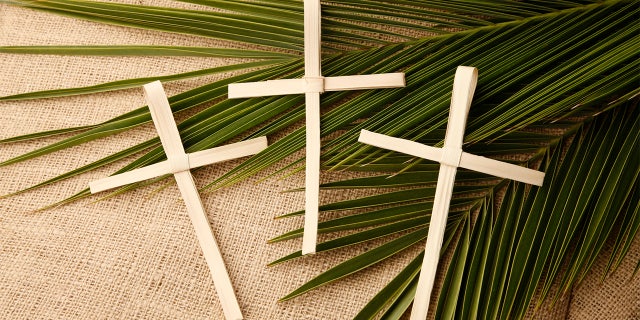 Crosses made from palm leaves distributed on Palm Sunday.