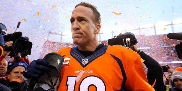 Peyton Manning #18 of the Denver Broncos walks off the field after defeating the New England Patriots in the AFC Championship game at Sports Authority Field at Mile High on January 24, 2016 in Denver, Colorado. The Broncos defeated the Patriots 20-18. (Photo by Justin Edmonds/Getty Images)