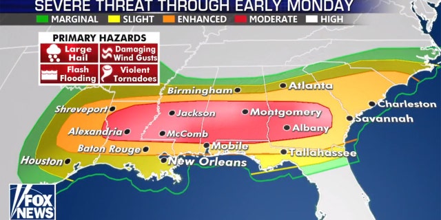 The threat of severe weather across the South on Sunday, April 19, 2020.