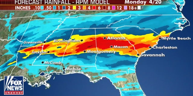 Heavy rain may also impact the South, causing flooding as a severe weather threatens the region on Sunday, April 19, 2020.