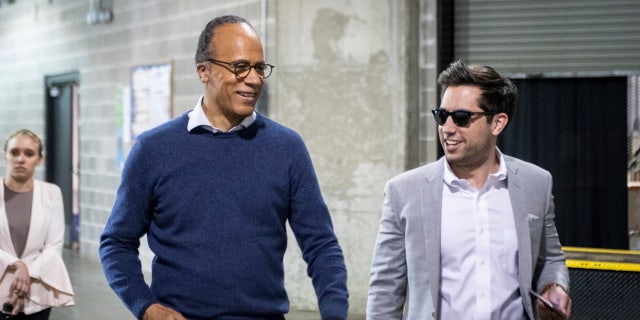 Ducklo, right, before joining the Biden campaign, worked in communications outside of politics. He worked in media relations for NBC News and with Lester Holt, left.