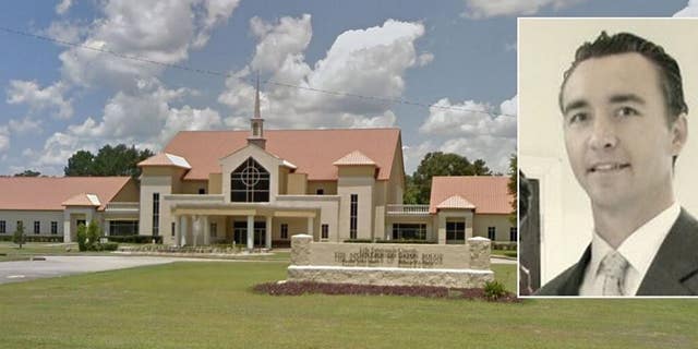 Tony Spell, inset, pastor of Life Tabernacle Church in Baton Rouge, was arrested for reportedly backing a curch bus toward a protester. Spell has held large church services despite an order prohibiting such gatherings. (Google Maps/Facebook)