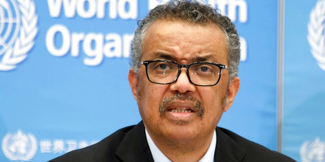 Tedros Adhanom Ghebreyesus, Director-General of the World Health Organization (WHO), addresses a press conference about the update on COVID-19 at the World Health Organization headquarters in Geneva, Switzerland. 