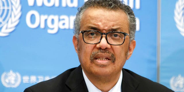 Tedros Adhanom Ghebreyesus, Director-General of the World Health Organization (WHO), addresses a press conference about the update on COVID-19 at the World Health Organization headquarters in Geneva, Switzerland. 