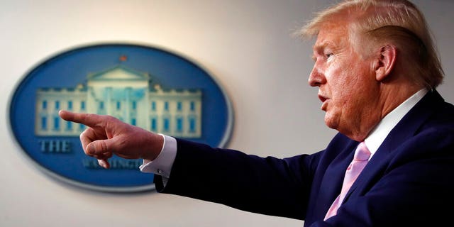 President Donald Trump speaks about the coronavirus in the James Brady Press Briefing Room of the White House, Wednesday, April 1, 2020, in Washington. (AP Photo/Alex Brandon)