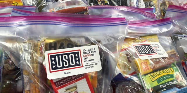 Care packages destined for crew members of the USS Theodore Roosevelt. (Courtesy of USO)