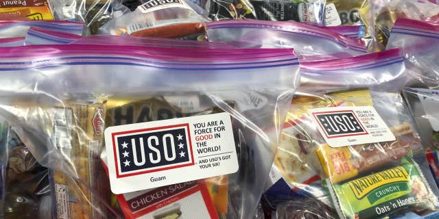 Care packages destined for crew members of the USS Theodore Roosevelt. (Courtesy of USO)