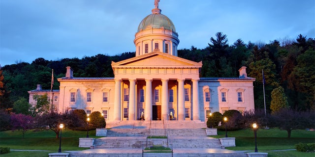 The Vermont Statehouse, located in Montpelier, at dusk. Montpelier has the distinction of being the smallest state capital in the United States.