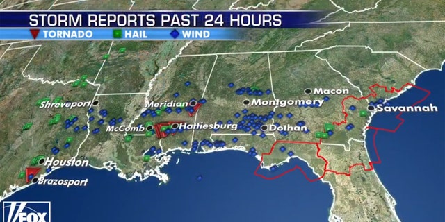 Storm reports from severe weather on Sunday.