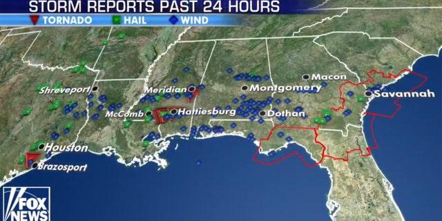 Storm reports from severe weather on Sunday.