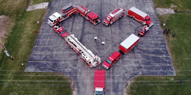 A tribute for health-care workers by firefighters in Wisconsin on Saturday.