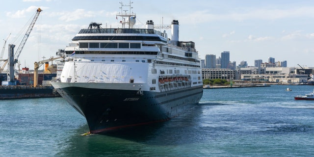 The Rotterdam, seen here, was one of two Holland America Line ships to recently dock in Florida following an outbreak of COVID-19 that sickened hundreds of passengers and crew on its sister ship, the Zaandam. The Rotterdam was dispatched to rendezvous with the Zaandam, and provide relief and testing kits in late March.