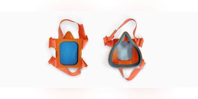 The 3D printed mask from Altavain uses readily available medical materials like tourniquet straps and surgical wrap.