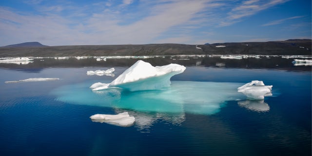 Ice floes in the Chukchi Sea off Wrangel Island, part of the Wrangel Island State Nature Reserve in the Arctic Ocean.
