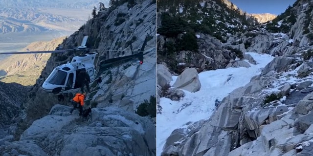 A helicopter rescues two climbers off San Jacinto Mountain in California after an avalanche was reported due to "extreme heat" in the area.