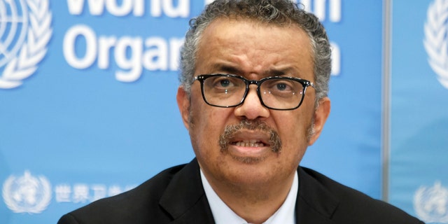 FILE - In this Feb. 24, 2020, file photo, Tedros Adhanom Ghebreyesus, Director General of the World Health Organization (WHO), addresses a press conference about the update on COVID-19 at the World Health Organization headquarters in Geneva, Switzerland. Taiwan's foreign ministry on Thursday, April 8, 2020 strongly protested accusations from the head of the World Health Organization that it condoned racist personal attacks on him that he alleged were coming from the self-governing island democracy. (Salvatore Di Nolfi/Keystone via AP, File)