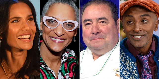 Celebrity chefs (pictured left to right) Padma Lakshmi, Carla Hall, Emeril Lagasse and Marcus Samuelsson are all slated to participate in Amazon’s 10-hour cooking challenge event.