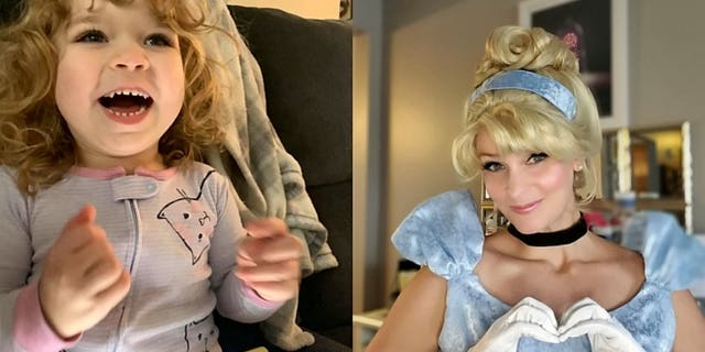 Birthday girl Maddie Stewart's reaction to the video messages and Cinderella on the video call.