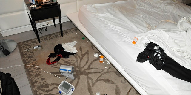 In this March 13, 2020, photo made available Wednesday, April 23, by the Miami Beach Police Department shows the hotel room where former Florida Gubernatorial candidate Andrew Gillum was found drunk and with two other men. (Miami Beach Police Department via AP)