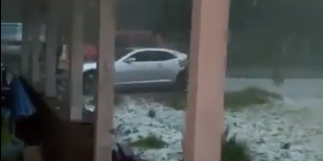 Hail and wind damage in Alexander City, Alabama as severe weather moved through on Sunday.