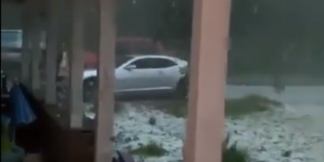 Hail and wind damage in Alexander City, Alabama as severe weather moved through on Sunday.