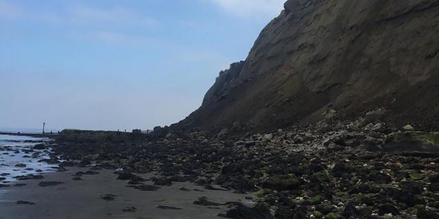 No one was injured in the rockfall, although the collapse had trapped them on the beach.