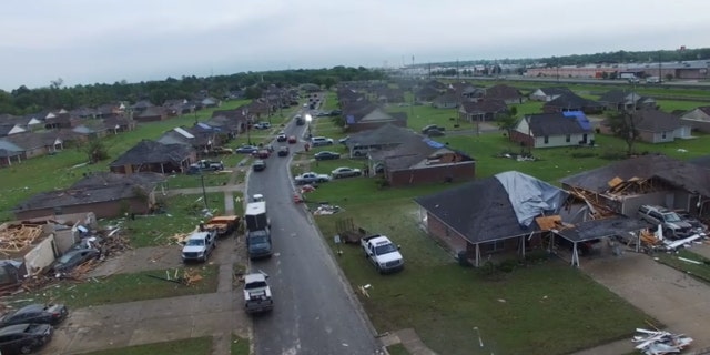 Drone video from the Monroe Fire Department showed several homes completely destroyed by a tornado, with roofs ripped completely off.