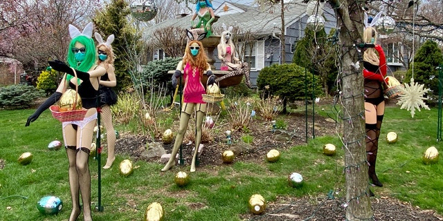 Dr. Wayne Gangi's 2020 display of risqué Easter decor at his office in Clifton, N.J.