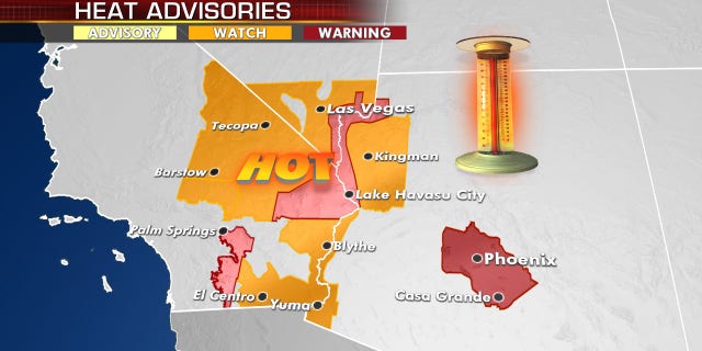 Heat warnings and heat advisories are in effect in the desert Southwest.