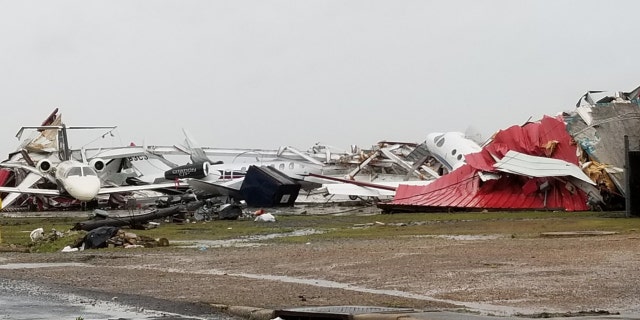 Damage at Monroe Regional Airport in Louisiana after a reported tornado on Sunday.