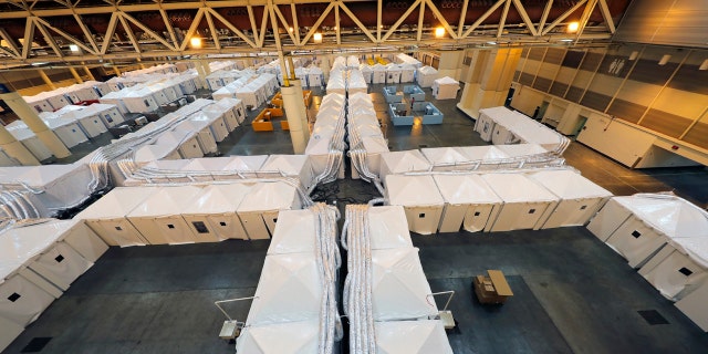 A temporary hospital has been set up in the Ernest N. Morial Convention Center, as overflow for local hospitals that are reaching capacity, in response to the COVID-19 pandemic, in New Orleans.