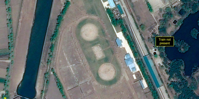 This Wednesday, April 15, 2020, satellite image provided by Airbus Defence & Space and annotated by 38 North, a website specializing in North Korea studies, shows Leadership Railway Station in Wonsan, North Korea.