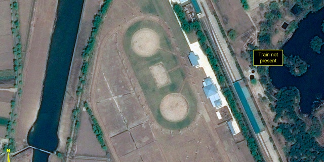 This Wednesday, April 15, 2020, satellite image provided by Airbus Defence & Space and annotated by 38 North, a website specializing in North Korea studies, shows Leadership Railway Station in Wonsan, North Korea.