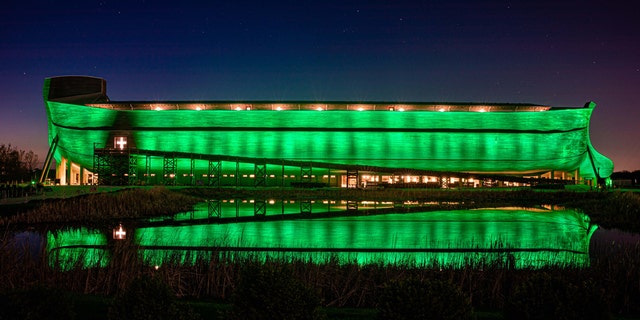 The Ark Encounter was fully lit up green to show support against the coronavirus pandemic.