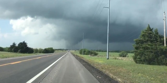 A tornado strikes Madill, Oklahoma on April 22, 2020.