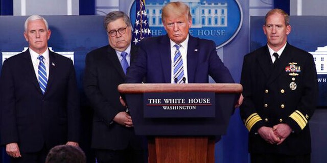 President Trump and his coronavirus taskforce, including Vice President Mike Pence.