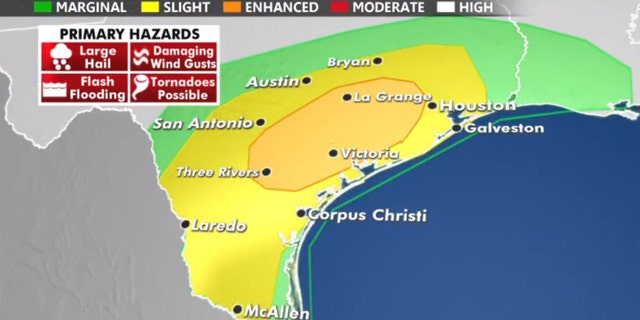 The threat of severe weather on Thursday also includes parts of Texas toward Louisiana.