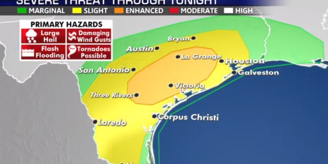 The threat of severe weather on Thursday also includes parts of Texas toward Louisiana.