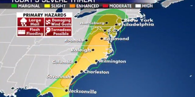 The severe weather threat for Monday.