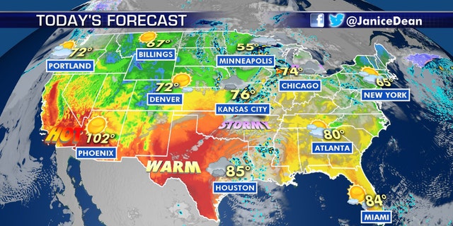 Severe thunderstorms are forecast across the Plains and into the Midwest on Tuesday.