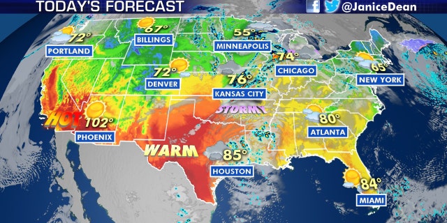 Severe thunderstorms are forecast across the Plains and into the Midwest on Tuesday.