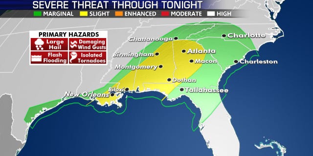 The forecast for severe weather on Wednesday.