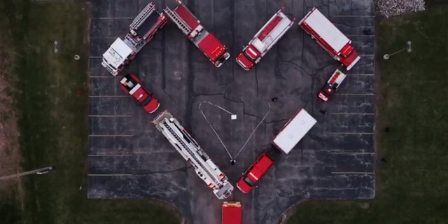 A tribute for healthcare workers by firefighters in Wisconsin on Saturday.