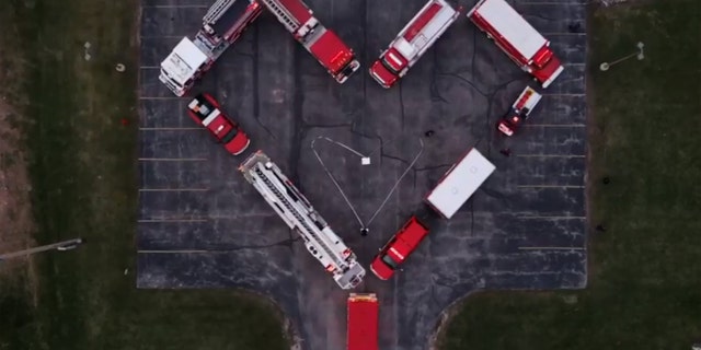 A tribute for healthcare workers by firefighters in Wisconsin on Saturday.