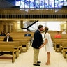 Riley Kinsella and Caroline Middendorf tie the knot at Corpus Christi Catholic Church in Cincinnati, Ohio amid the COVID-19 outbreak on March 21, 2020. Family adhered to social distancing protocols.