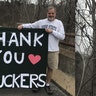 My husband and son and I created a sign to hold over the highway in Newtown, CT, to let the truckers below know how much we appreciate them and all they are doing to keep things moving in our country! Hoping we brought a smile to their hearts in their long days. Loved the joyous sound of continuous horns blowing 😊 Thank you, Karen Curran and fam Newtown, CT