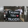 My husband and son and I created a sign to hold over the highway in Newtown, CT, to let the truckers below know how much we appreciate them and all they are doing to keep things moving in our country! Hoping we brought a smile to their hearts in their long days. Loved the joyous sound of continuous horns blowing 😊 Thank you, Karen Curran and fam Newtown, CT