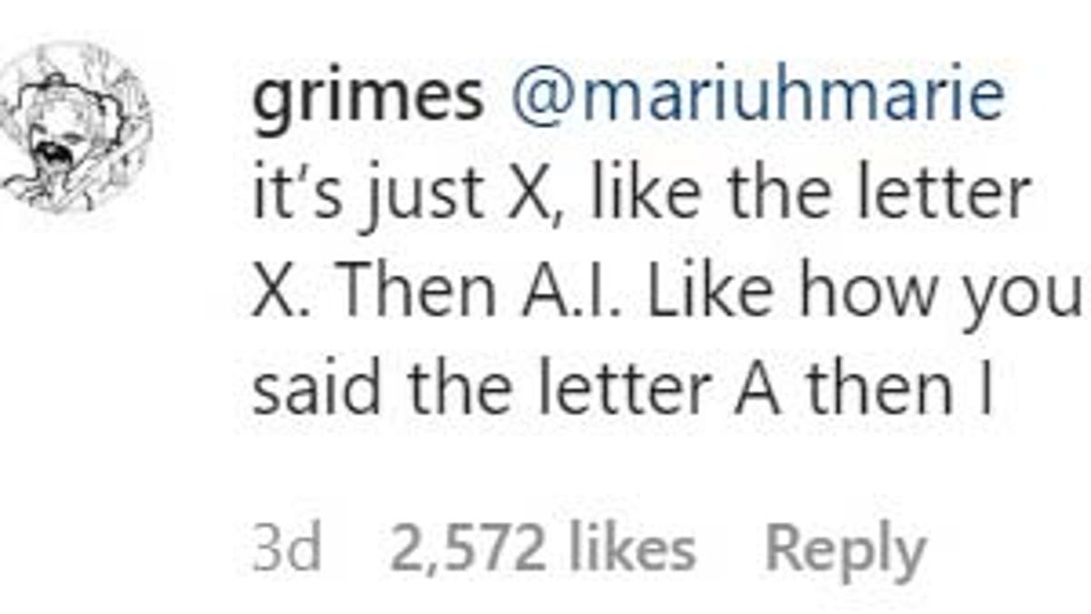 Grimes' explanation of the pronunciation of her son's name.