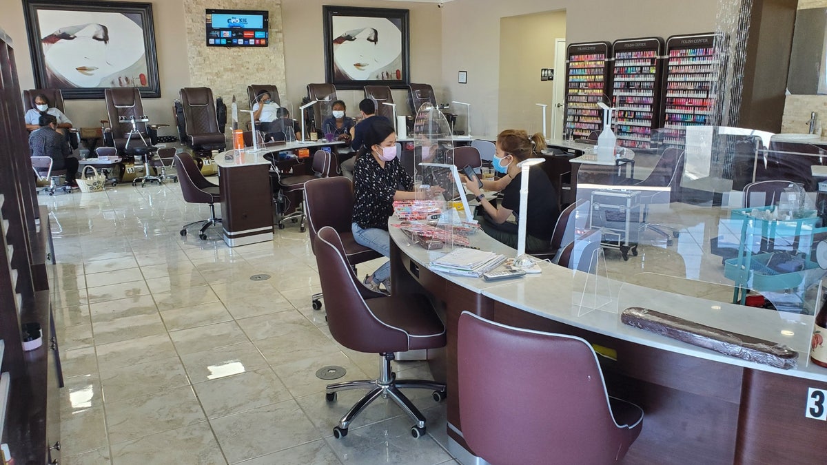 Allure Nail Spa takes precautions such as the use of masks and plexiglass barriers between technicians and customers.