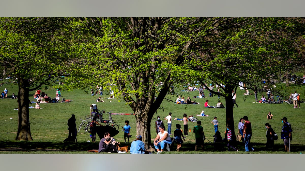 People leave home for the outdoors as the temperature hovered around 70 degrees, even as the stay-at-home order remained in effect with Governor Andrew Cuomo warning that any change in behavior could reignite the spread of coronavirus, Saturday, May 2, 2020, in Brooklyn's Prospect Park in New York. (AP Photo/Bebeto Matthews)